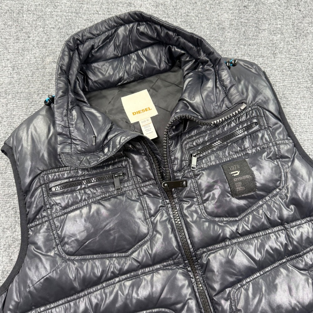 Diesel Puffer Vest XL Black Quilted Zip Front Sleeveless Jacket Mens